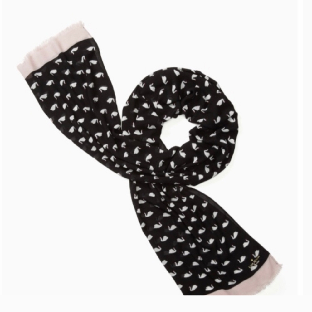 Kate Spade Black and White Swan Pattern Scarf - Picture 2 of 11